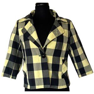 D.F.A. New York Blazer Jacket Yellow Plaid Pattern 100% Cotton Women's Size S